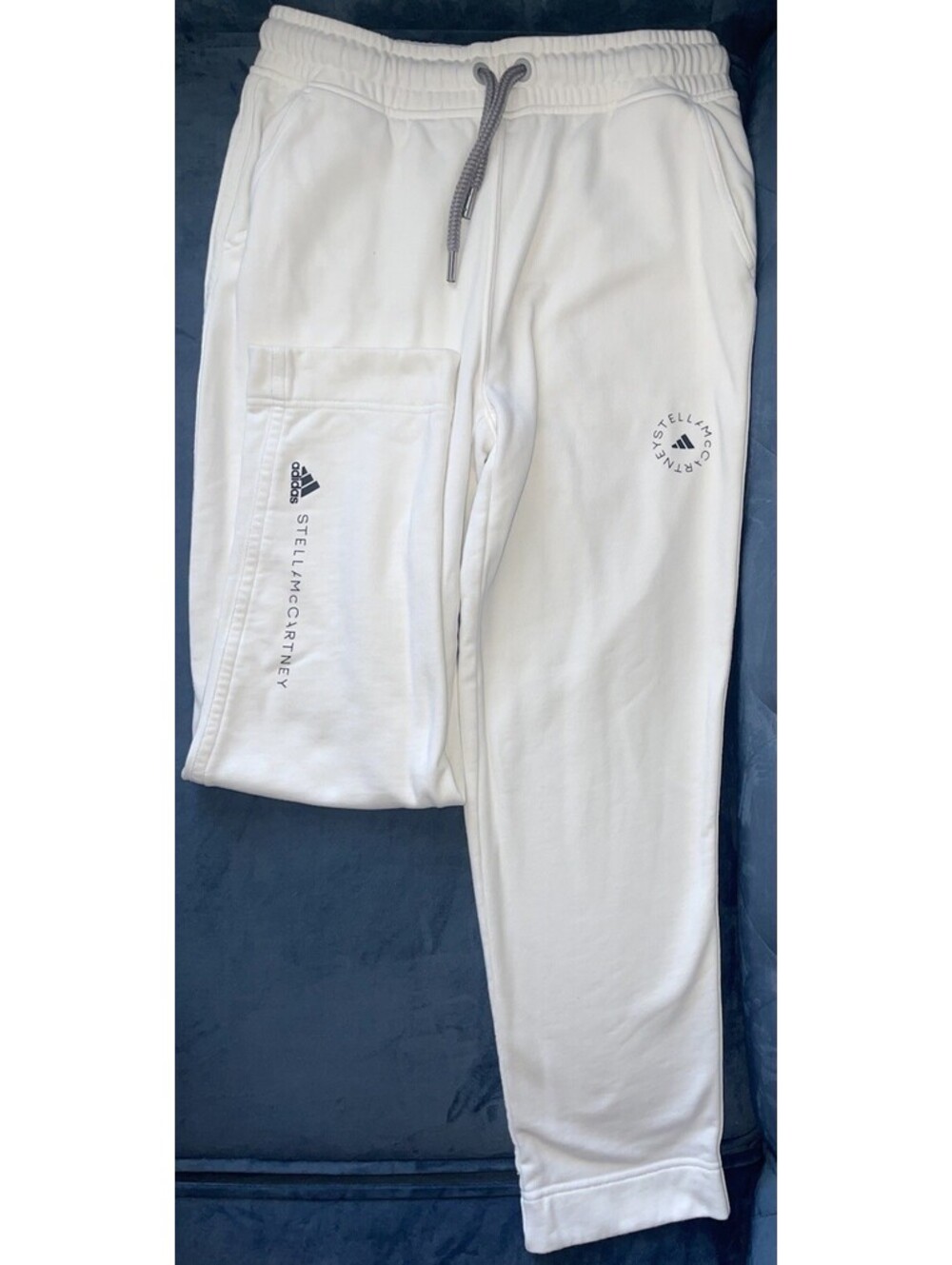 Adidas x Stella McCartney Sweatpants L White Drawstrings Logo Women Pockets FLAW - Picture 3 of 15